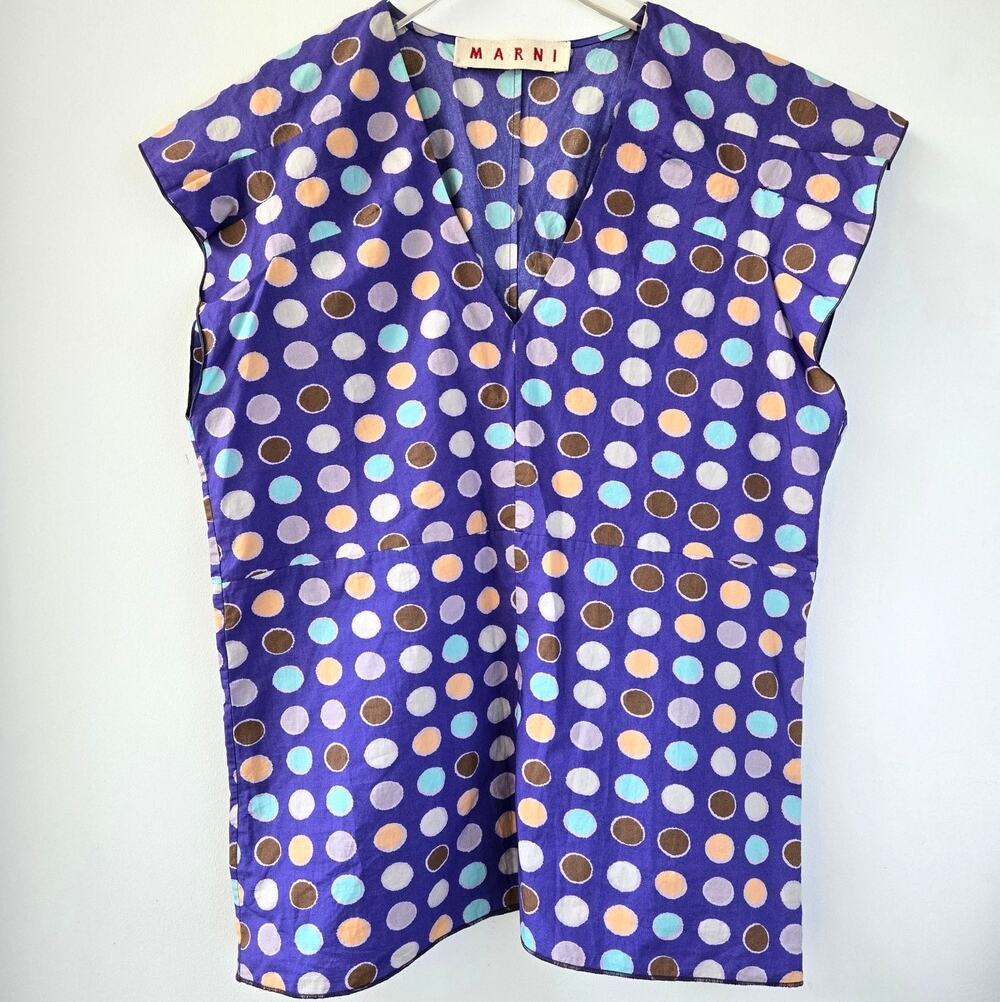 MARNI Vintage Y2K Polka Dot Purple Short Sleeve Top Women Sz Small US 4 Italy 40